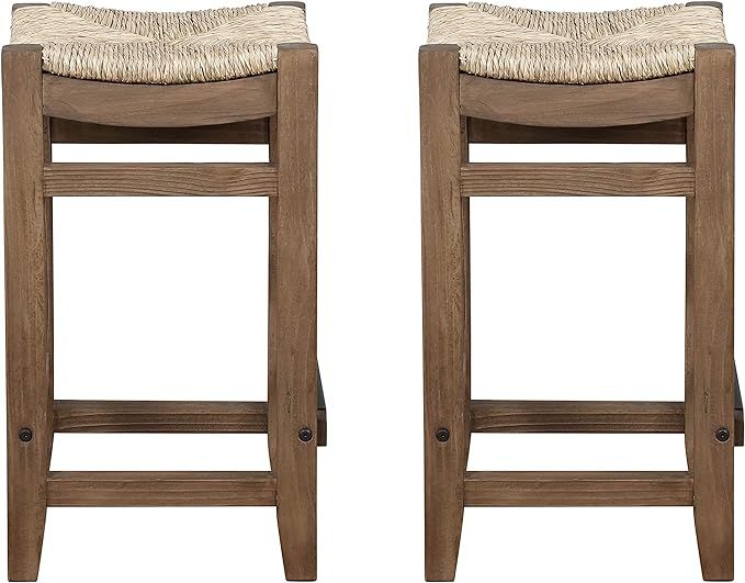 Alaterre Furniture Newport Set of Two 26" H Wood Counter Height Stools with Rush Seats, (ANNP2121... | Amazon (US)