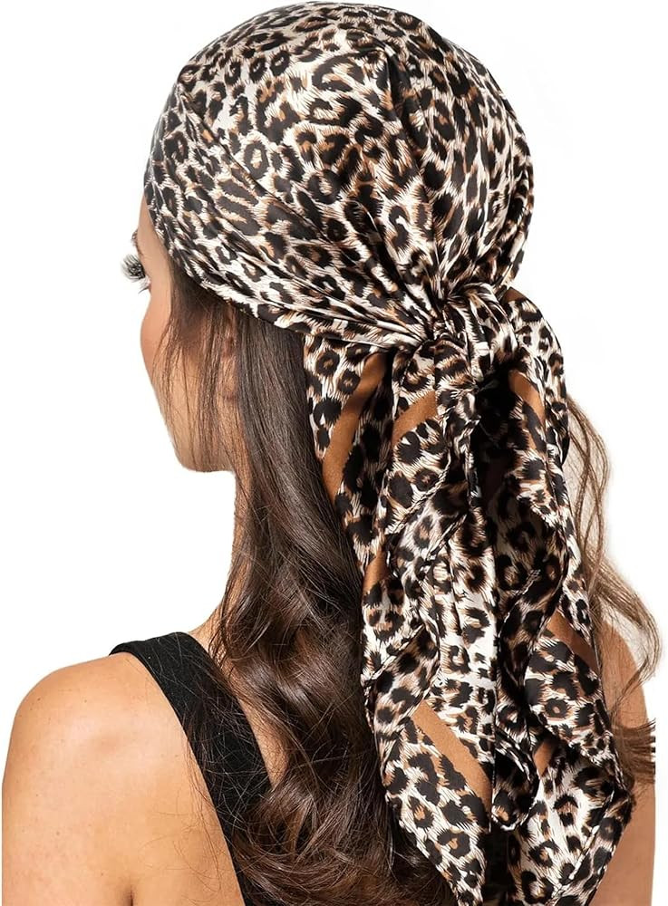 XuoAz 35 Inch Leopard Print Silk Head Scarf for Women Satin Hair Neck Scarf Wrap Large Lightweigh... | Amazon (US)