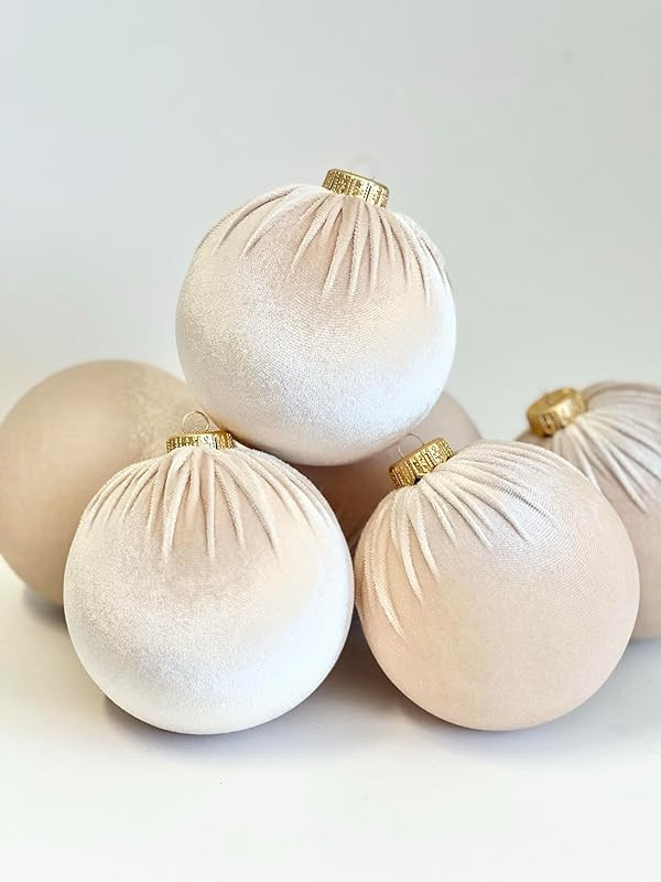Beige Christmas Handmade Velvet Ornaments, Bulk Christmas Balls, Christmas Tree Bulbs, Christmas ... | Amazon (US)