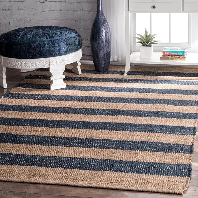 nuLOOM Alisia Flatweave Stripes Jute Area Rug, 7' 6" x 9' 6", Denim | Amazon (US)