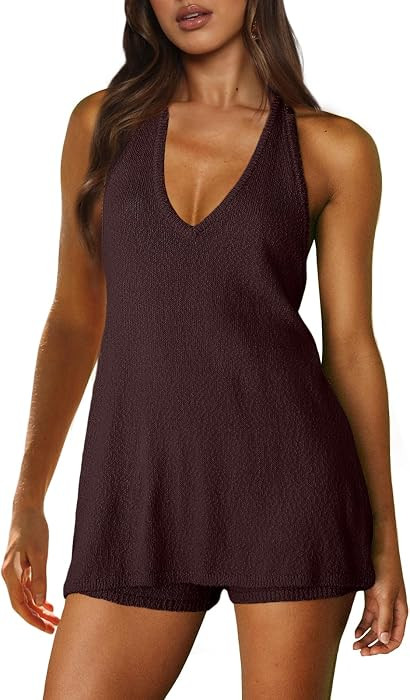 UNIANKIYA 2 Piece Sets for Women Knit Matching Set Summer Halter Top Tank and Shorts Set Beach Va... | Amazon (US)