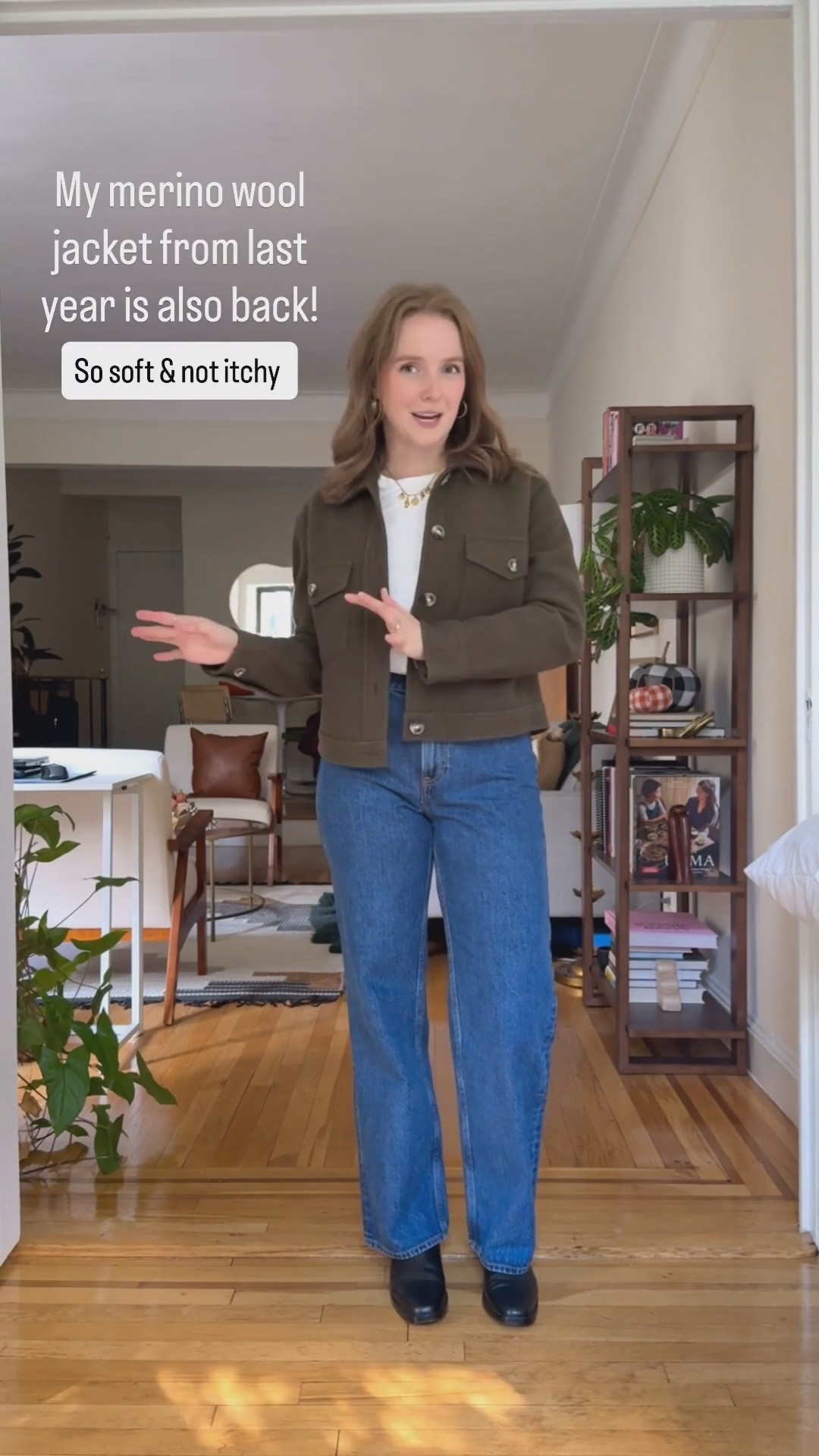 Restock alert! Soft merino wool short jacket. Olive green. Free shipping & returns. Jeans size 25 short on sale with code AFKATHLEEN. boots 30% off TTS

#LTKStyleTip #LTKSaleAlert