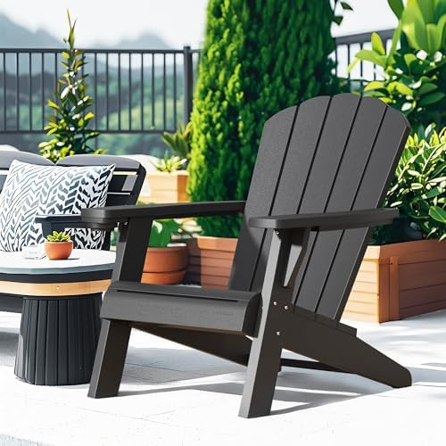 NUNU LAB Oversized Adirondack Chair Weather Resistant with Cup Holder, Black Outdoor Patio Chair,... | Amazon (US)