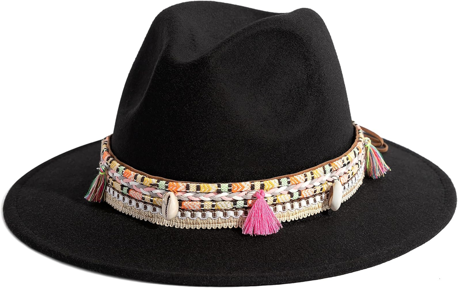 Gossifan Women's Felt Fedora Hat Wide Brim Panama Hats with Tassel | Amazon (US)