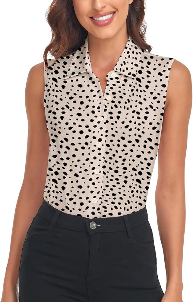 Soneven Women's Sleeveless Polo Button Down Shirt V Neck Casual Work Blouse | Amazon (US)