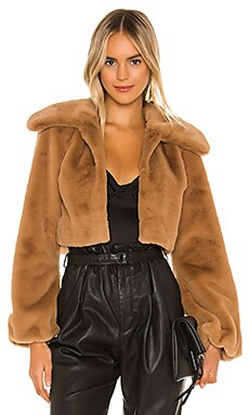 Camila Coelho Cleobella Cropped Faux Fur Jacket in Light Walnut from Revolve.com | Revolve Clothing (Global)