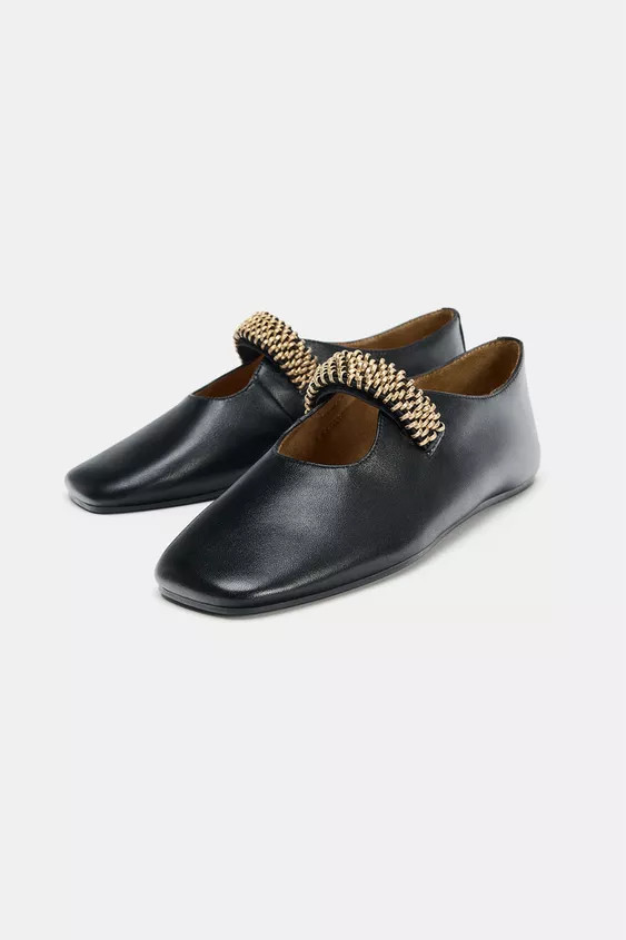 LEATHER BALLET FLATS WITH METAL STRAP | Zara US