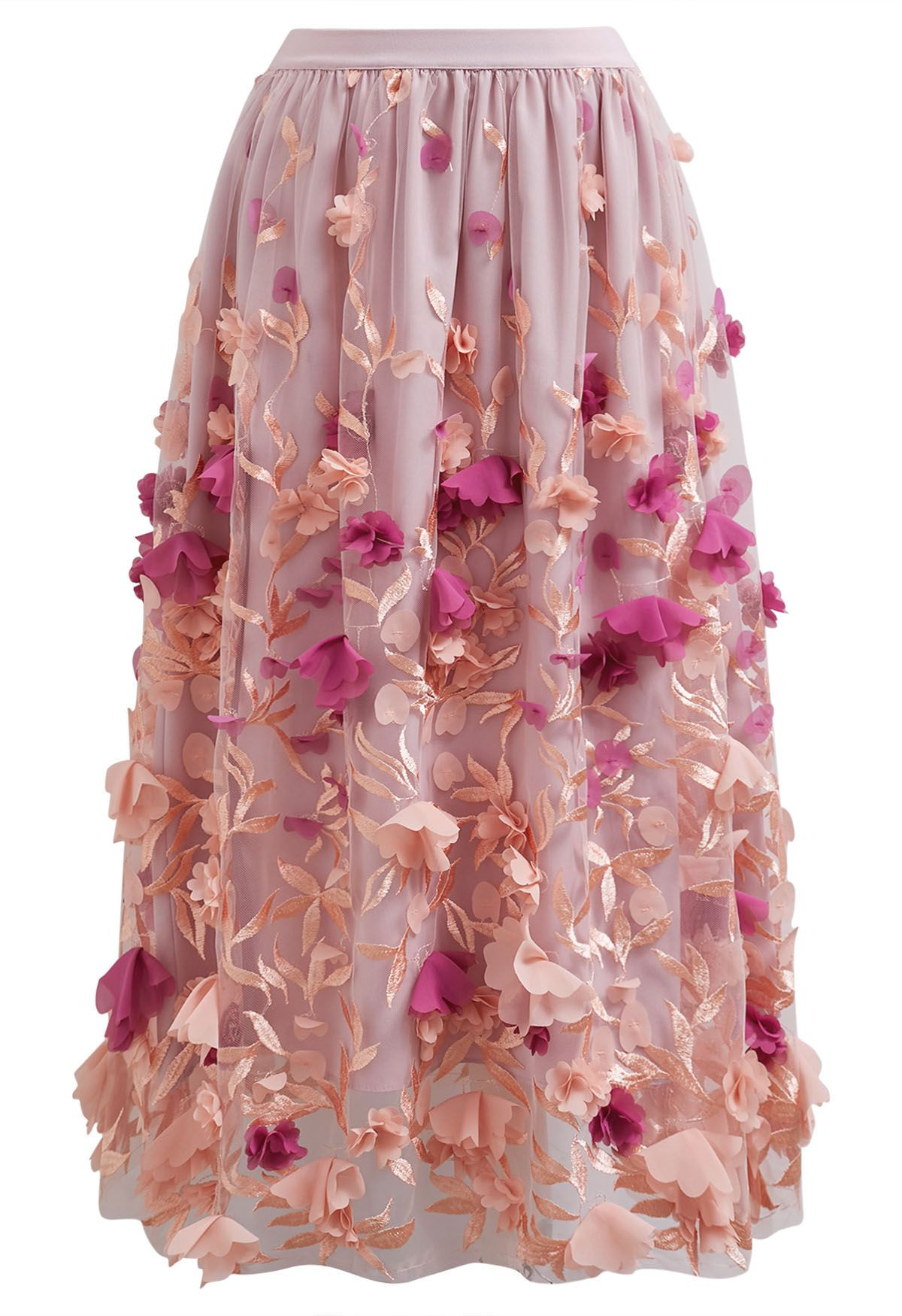 3D Clover Applique Mesh Tulle Maxi Skirt in Coral | Chicwish