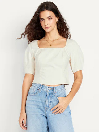 Square-Neck Seamed Denim Top | Old Navy (US)