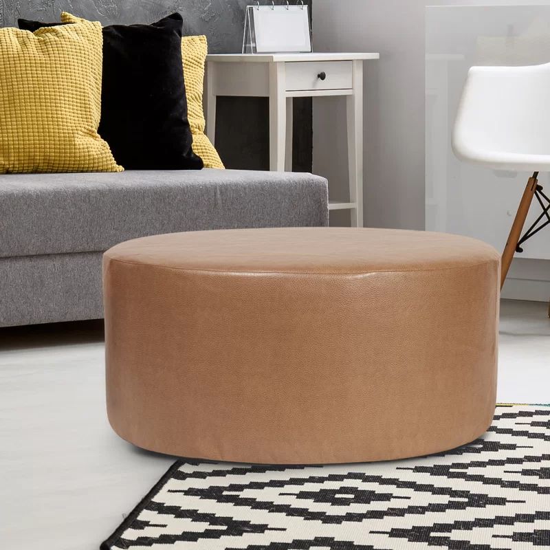 36" Faux Leather Round Solid Color Cocktail Ottoman | Wayfair North America