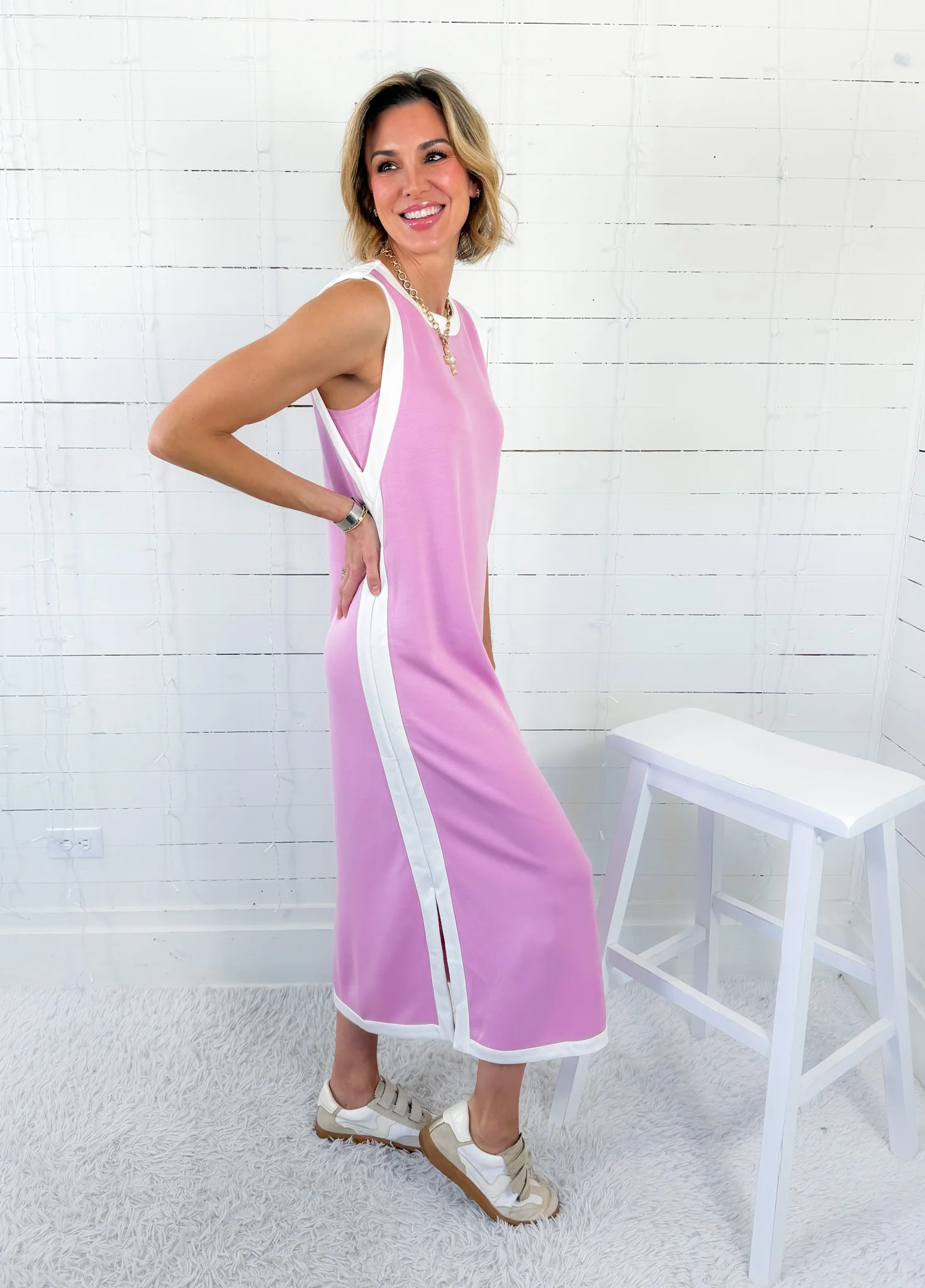 Quick Taffy + White Sleeveless Maxi Dress Entro | Clover and Bee | Clover + Bee