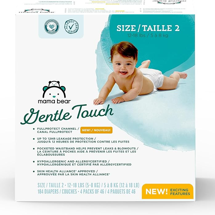 Amazon Brand - Mama Bear Gentle Touch Diapers, Size 2, 184 Count (4 packs of 46) | Amazon (US)