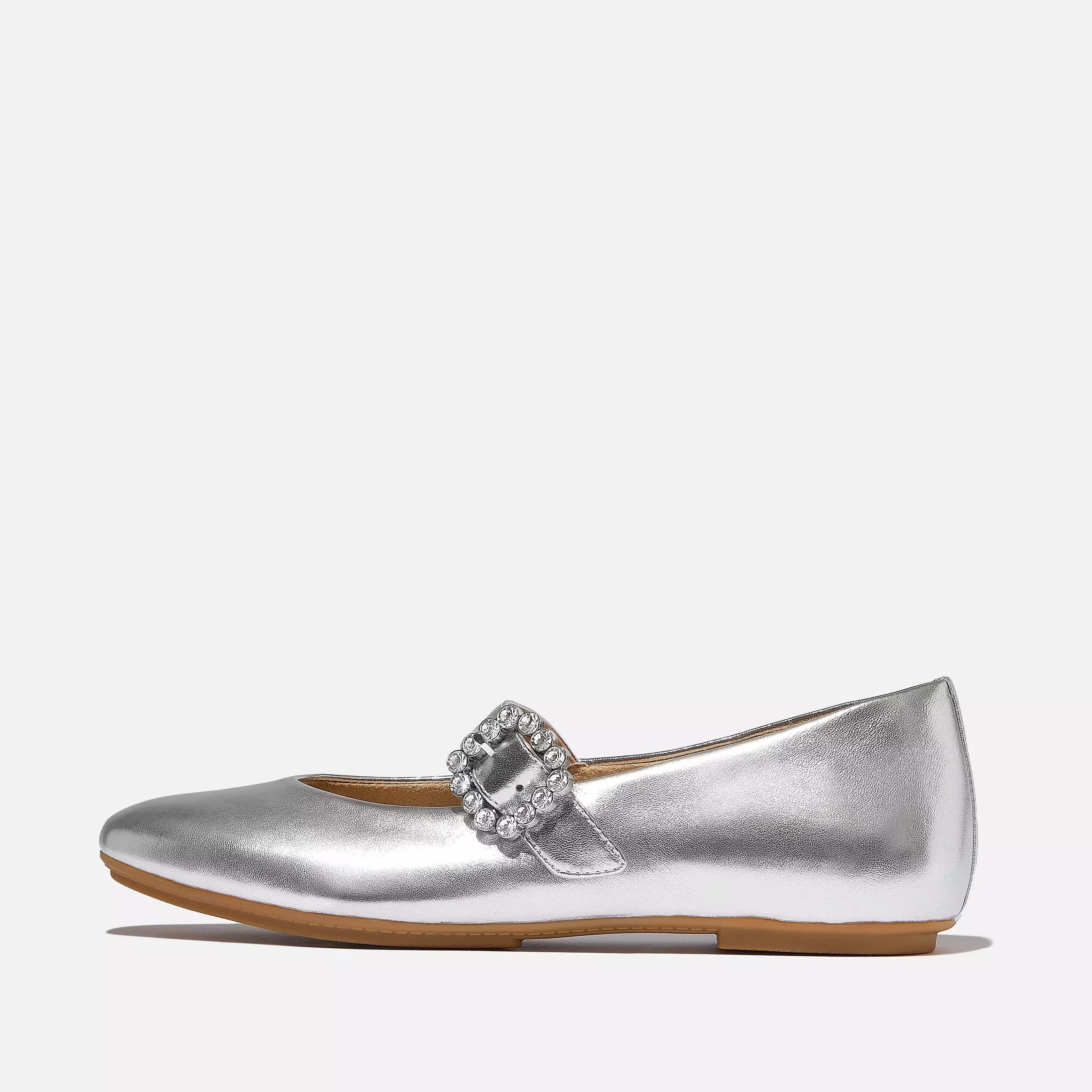 DELICATO Crystal-Buckle Metallic-Leather Mary Janes | FitFlop (UK)