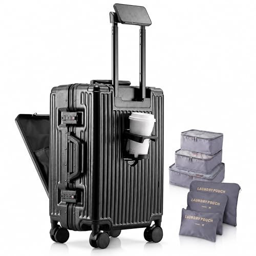 Aivens 20" Aluminum Frame Carry On Luggage, PC Hard Shell Suitcase, Black | Amazon (US)