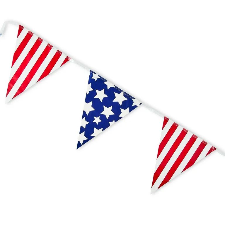 Patriotic Red, White & Blue Stars Plastic Pennant Banner, 12', by Way To Celebrate | Walmart (US)
