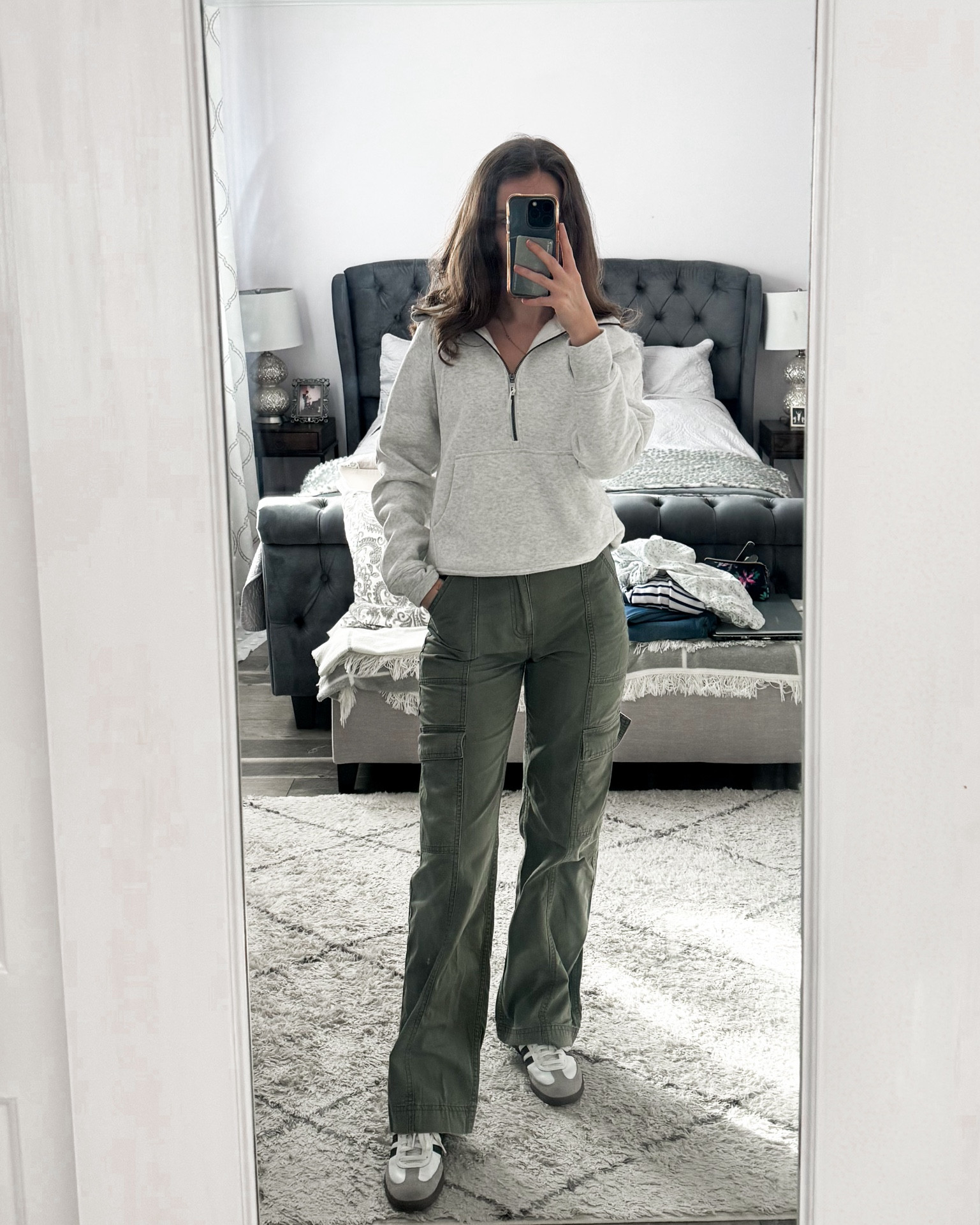 A half zip sweatshirt paired with cargo pants and sneakers makes a cute casual fall outfit idea. 
.
.
.
.
.
.
#LTKSeasonal #LTKHoliday #LTKU #LTKSaleAlert #LTKGiftGuide #LTKWorkwear #LTKTravel #LTKShoeCrush #LTKItBag 

Fall outfits | sweatshirt outfits | gray sweatshirt | jeans and sweatshirt | quarter zip sweatshirt | cargo pants outfit | green pants | utility pants | errands outfit | everyday outfits | adidas sambas outfit | fall shoes | fall sneakers 

#LTKFindsUnder100 #LTKStyleTip #LTKFindsUnder50