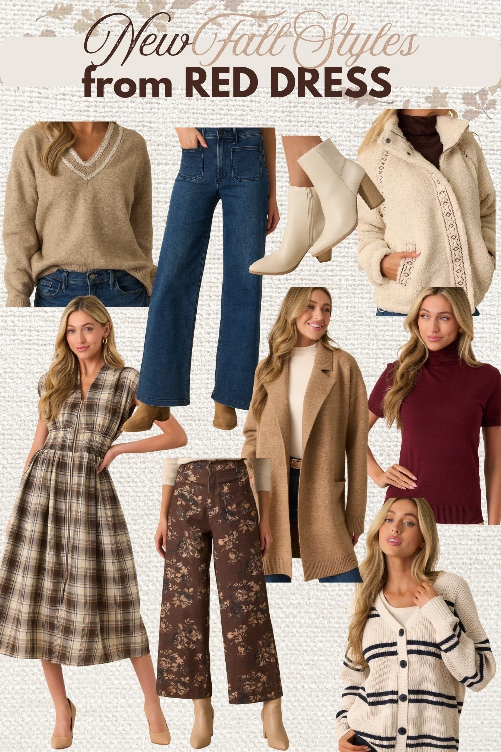 Um, ok, Red Dress 🔥 
The Fall drops at Red Dress are RIGHT on point 👏🏼 
I love the deep rich tones, printed floral pants, cozy textured sweaters, classic dark denim, neutral, chic jackets to layer with everything. 🍂 🍁 