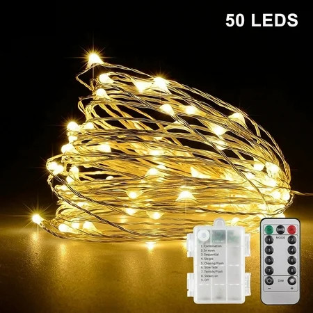 LED Fairy String Light, TSV 50 LED 16.4ft Fairy Lights 8 Modes Waterproof Copper Wire Twinkle Light String Battery Operated with Remote Timer for Home Christmas Party Decor, Warm White | Walmart (US)