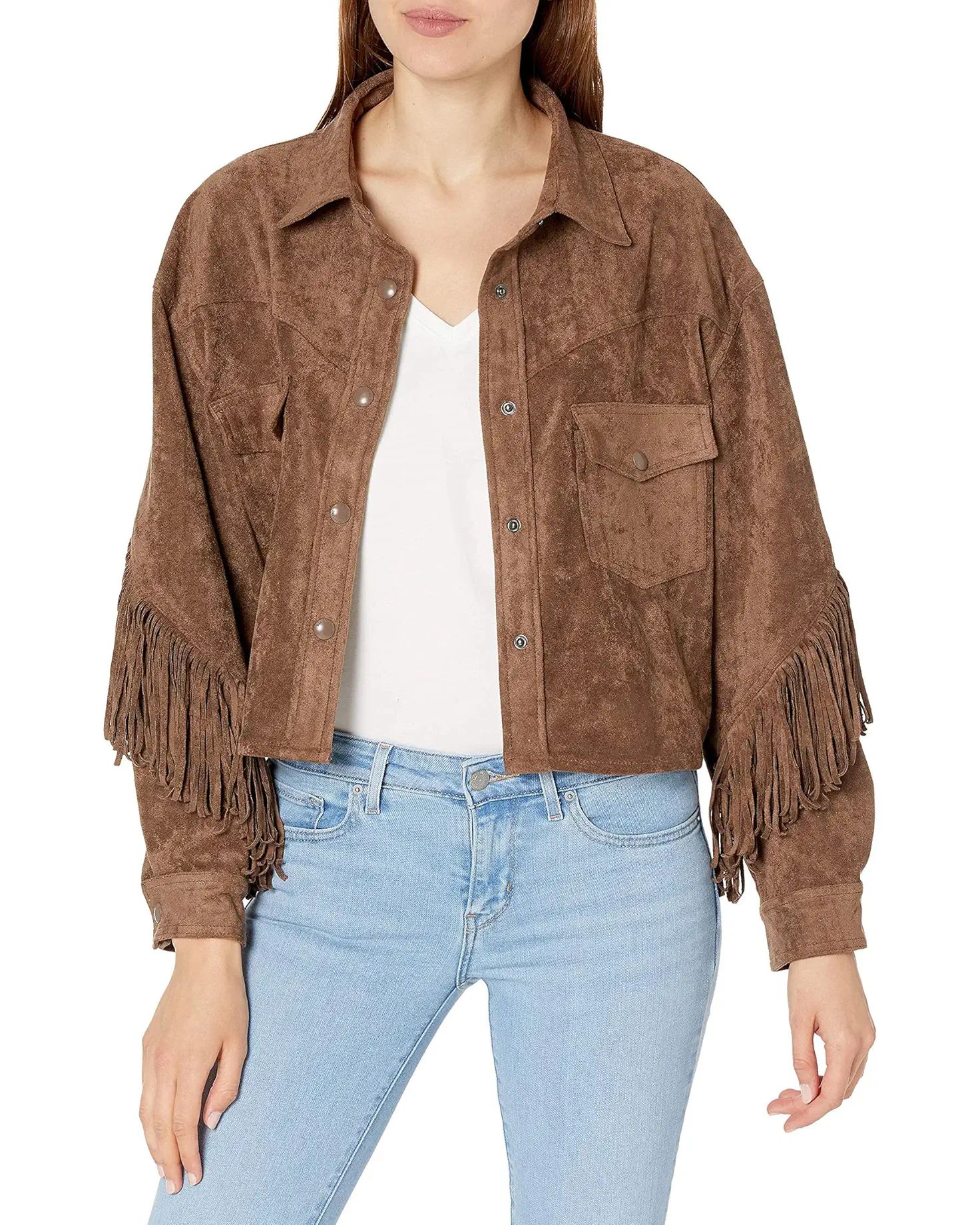 Faux Suede Fringe Shirt Jacket in Hot Cocoa | Zappos