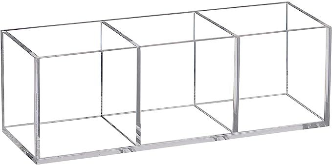 Acrylic Makeup Organizer 3 Section Clear ,Dayaanee 7.1x2.36x2.36 Inches Acrylic Pen Holder 3 Comp... | Amazon (US)
