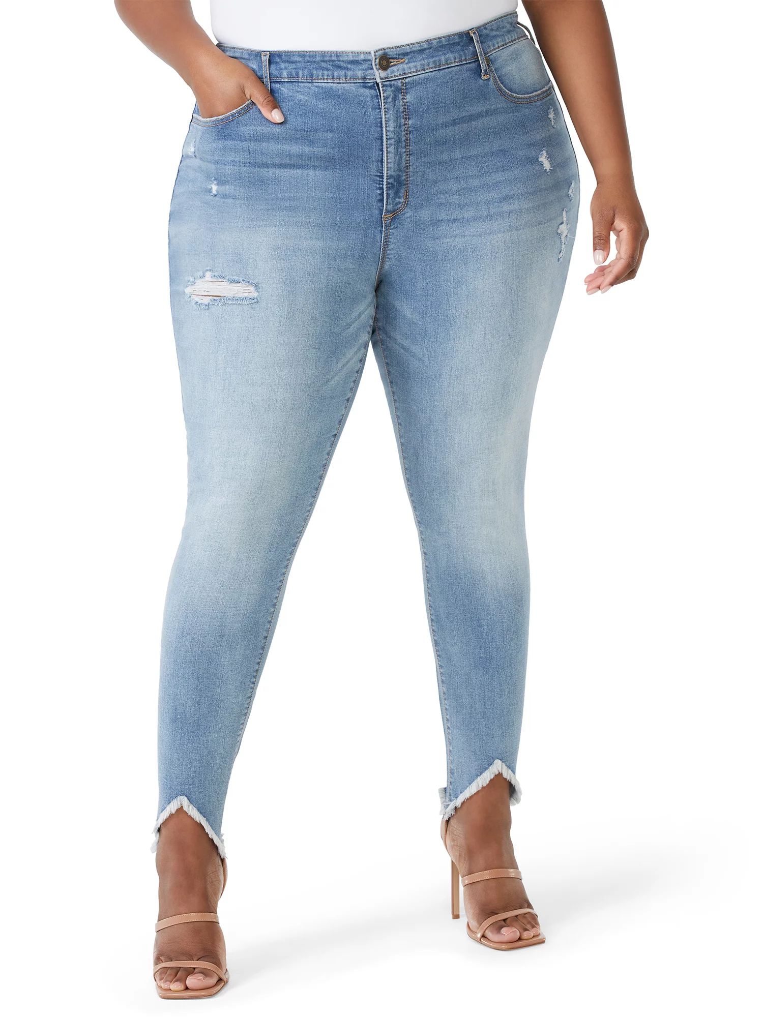 Sofia Jeans by Sofia Vergara Women's Plus Size Rosa Super High-Rise Shark Bite Hem Jeans | Walmart (US)