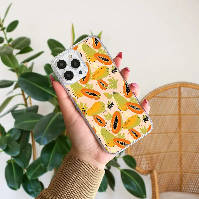 Papaya Phone Case Exotic Tropical Orange Cover Fresh Fruit Cover Summer Vibes iPhone 11 iPhone 12... | Etsy (US)