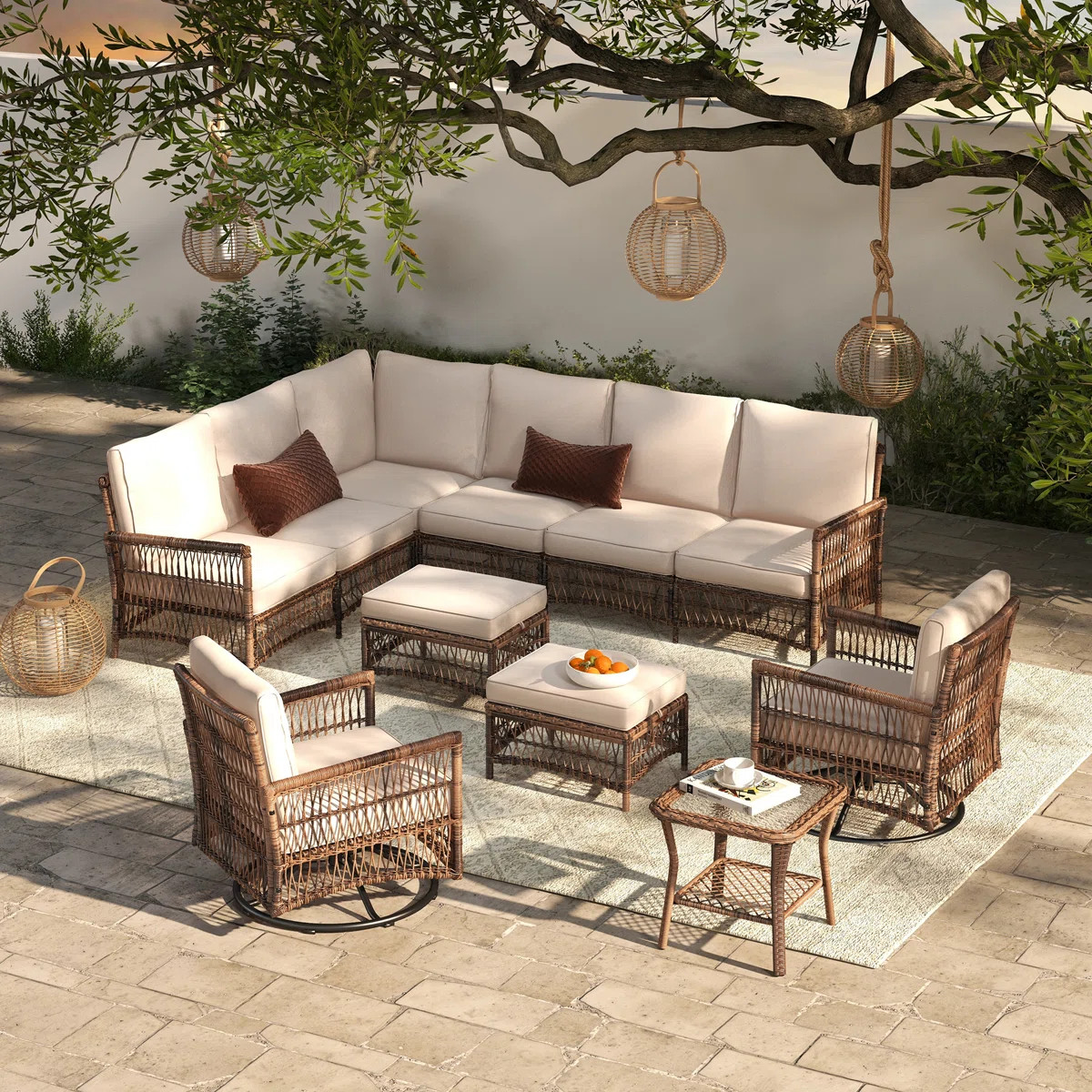 Corringham Premium All-Weather Wicker 8 - Person Modular Patio Conversation Set with Cushions | Wayfair North America