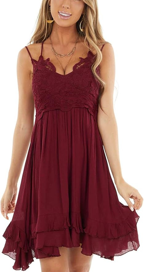 Feager Womens Summer V Neck Adjustable Spaghetti Strap Lace Dresses Sleeveless Flowy Short Dresse... | Amazon (US)