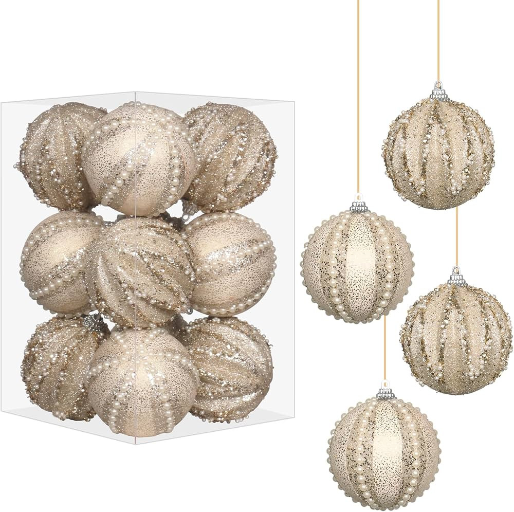 RoseCraft 3.14"/80MM Champagne Christmas Ball Ornaments, Shatterproof Christmas Tree Hanging Deco... | Amazon (US)