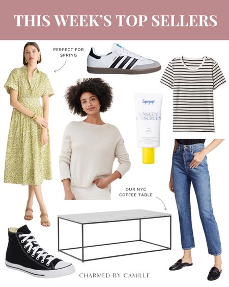 This week’s top sellers 🤍

Jcrew floral midi dress
Adidas sambas
Stripe t shirt
Jeans
Coffee table
High top sneakers

#LTKshoecrush #LTKSeasonal