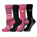 Columbia Women's 4 Pack Moisture Control Crew Socks, Pink Stripe/Charcoal/Pink/Black, Shoe Size 4-10 | Amazon (US)