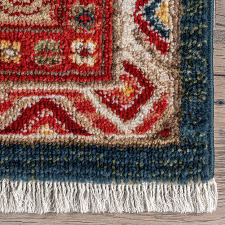 Blue Emblem Fringed Area Rug | Rugs USA