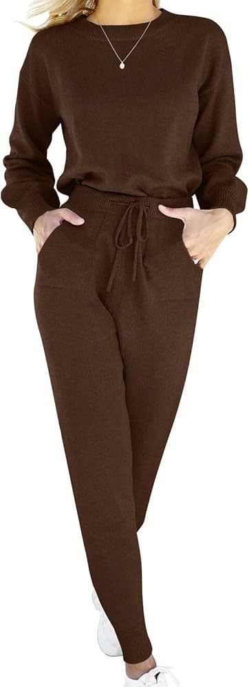 ANRABESS Women's Two Piece Outfits Sweater Sets Long Sleeve Pullover and Drawstring Pants Lounge ... | Amazon (US)