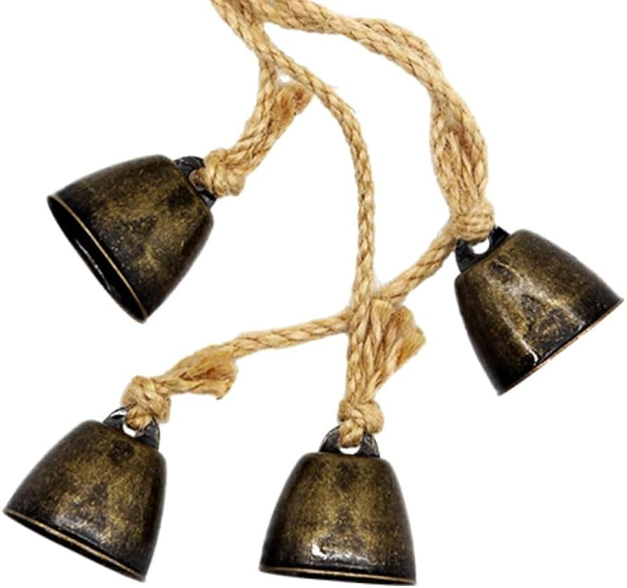 Vintage Handmade Brass Bells Chime- Set of 4 Rustic Decorative Metal Bells with Jute Hanging Rope... | Amazon (US)