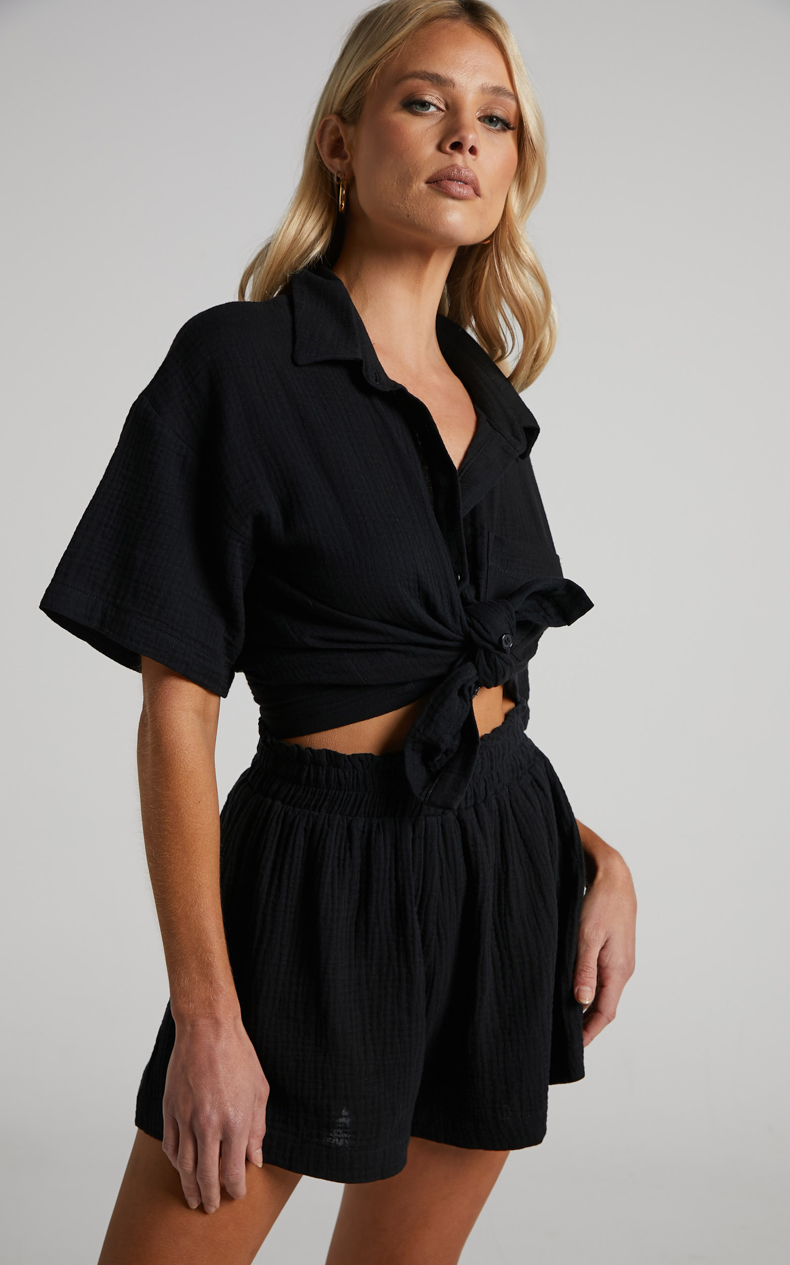 Donita Button up Shirt in Black | Showpo (US, UK & Europe)