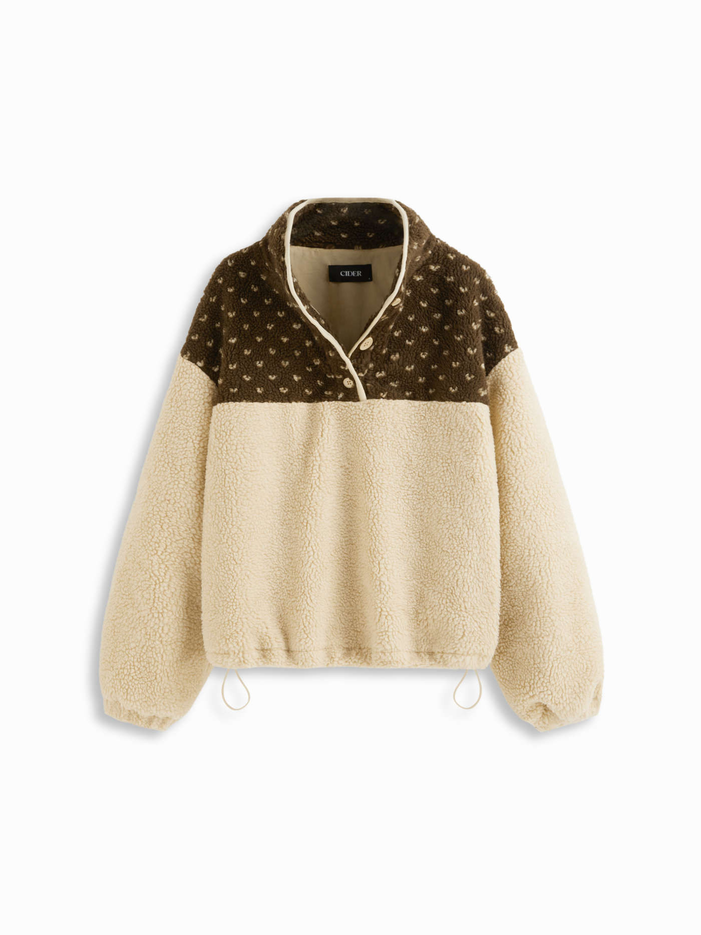 Fleece Fleece Stand Collar Two Tone Patchy Drawstring Oversized Sweatshirt For Daily Casual | Cider