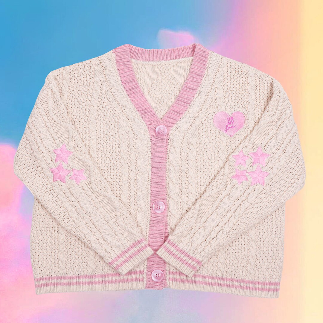 Abdelh handmade lover concert cream cardigan, pink star folklore sweater, ur my lover patches cos... | Etsy (US)