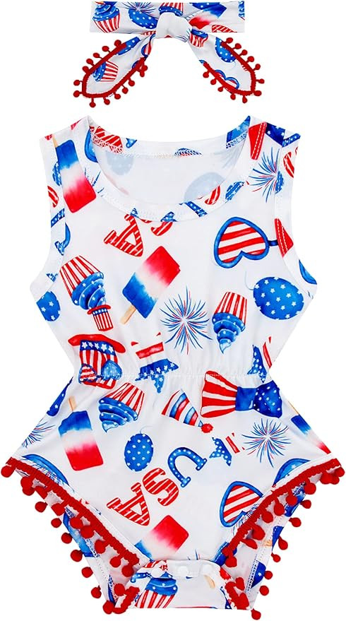 UNICOMIDEA Baby Girls Outfit Newborn Romper Jumpsuits Sleeveless One-Piece Clothes 0-24 Months Bo... | Amazon (US)