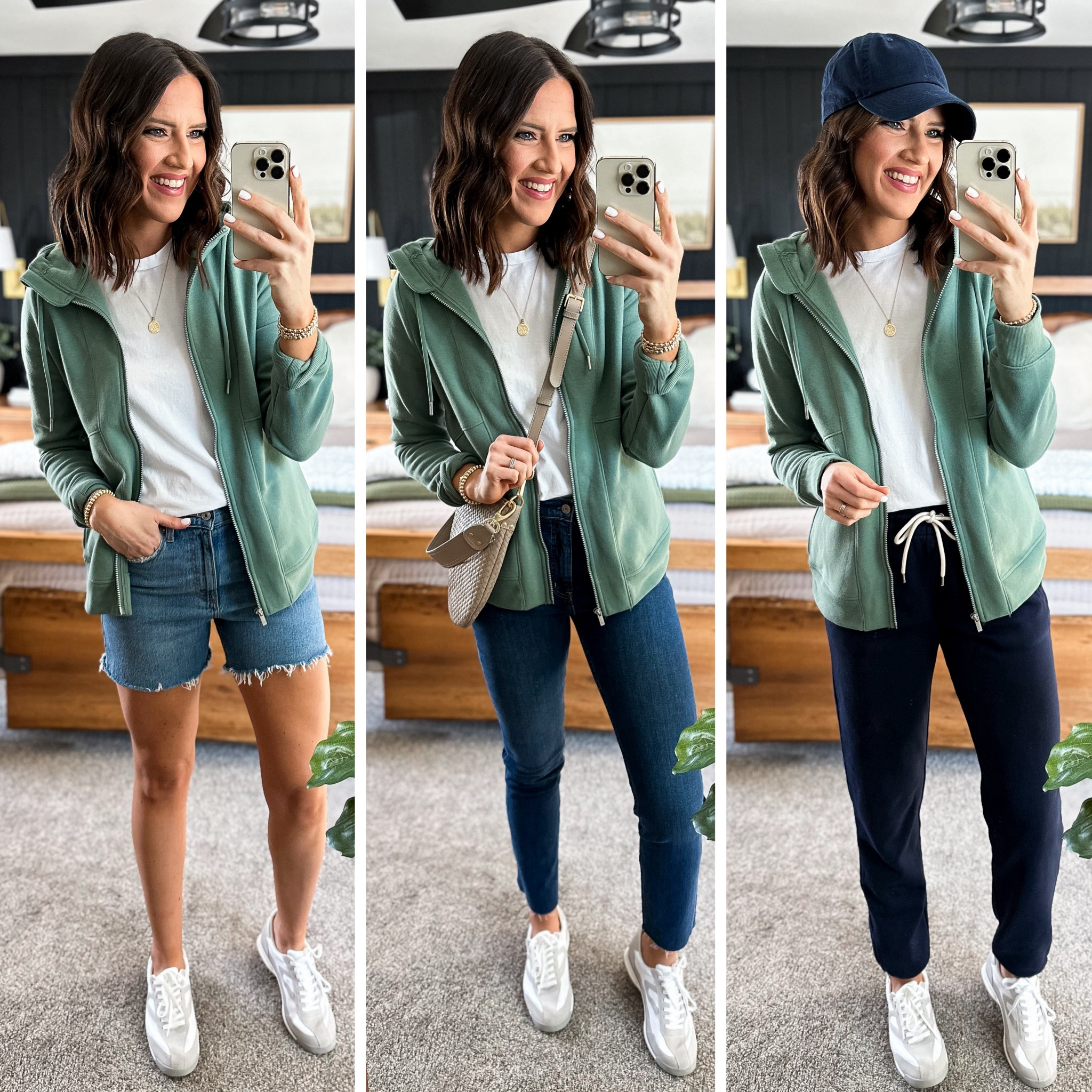 Spring Capsule Wardrobe (Green Sweatshirt Styling) 

Sweatshirt (medium) 
White tee (small) 
Shorts (size 26) 
Dark wash jeans (27 long) 
Joggers (small tall) 


#LTKfindsunder100 #LTKstyletip #LTKfindsunder50