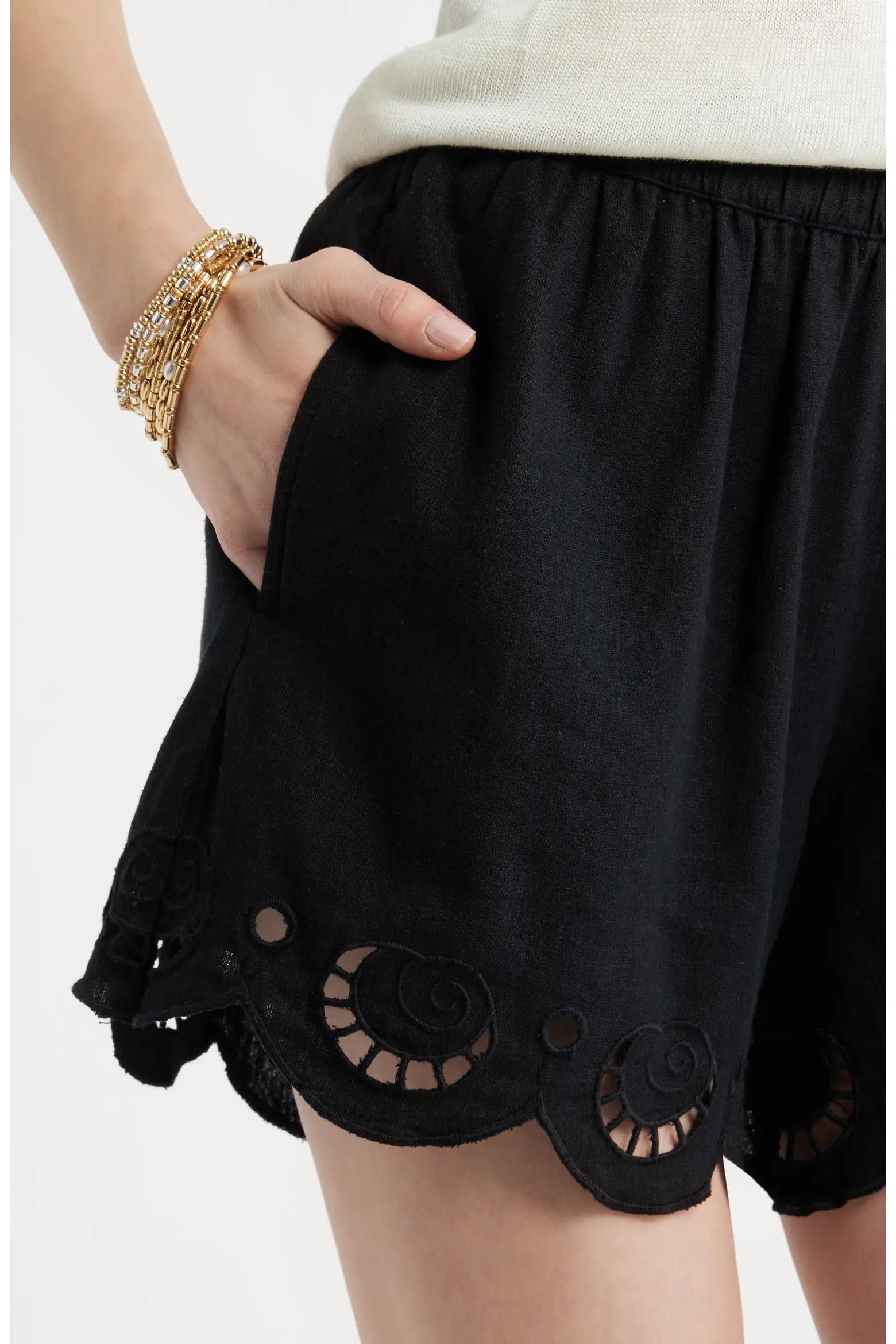 Cutwork Hem Linen Blend Pull-On Shorts (Women) | Nordstrom | Nordstrom