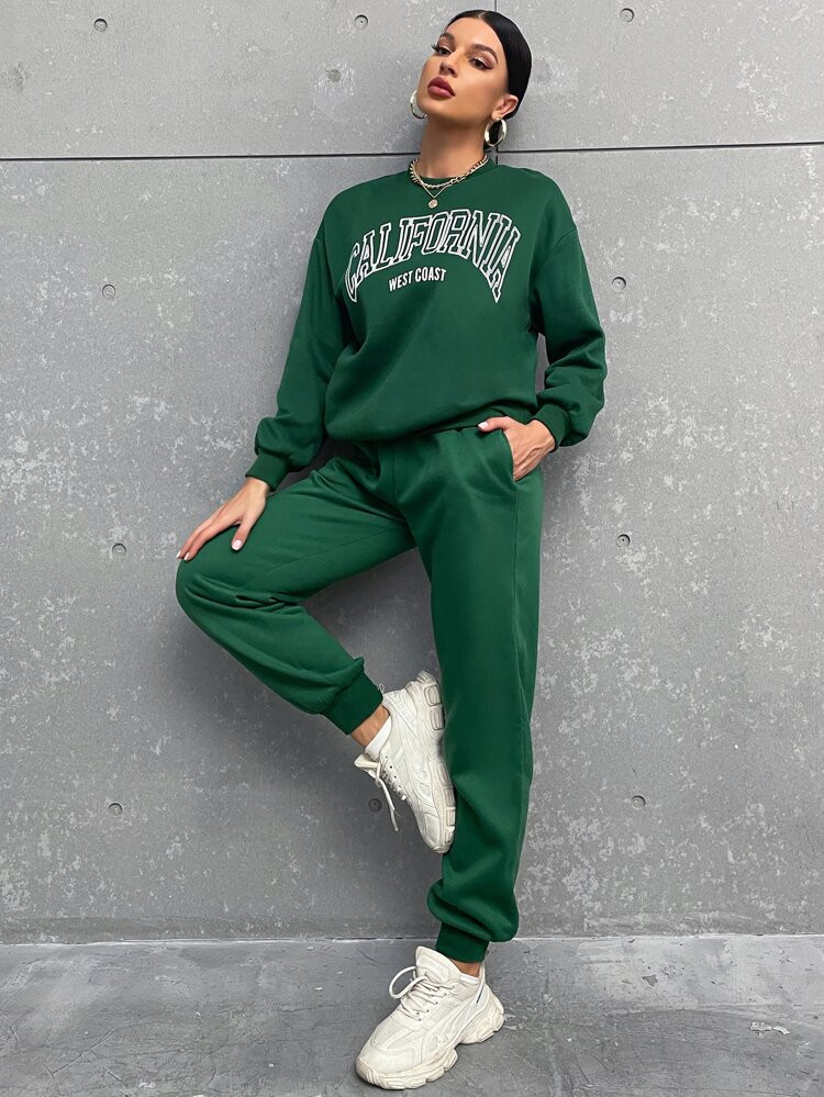 Letter Graphic Drop Shoulder Sweatshirt & Sweatpants | SHEIN