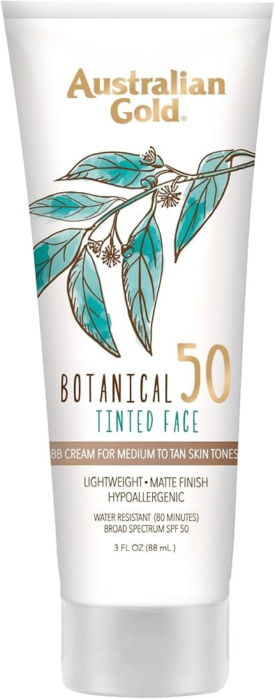 Australian Gold Botanical SPF 50 Tinted Mineral Sunscreen for Face, Non-Chemical BB Cream, Water-... | Amazon (US)