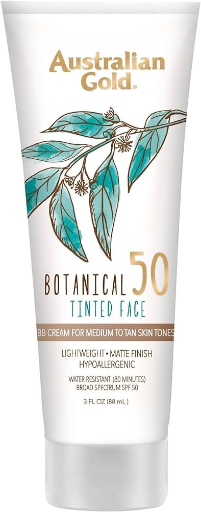 Australian Gold Botanical SPF 50 Tinted Mineral Sunscreen for Face, Non-Chemical BB Cream, Water-... | Amazon (US)