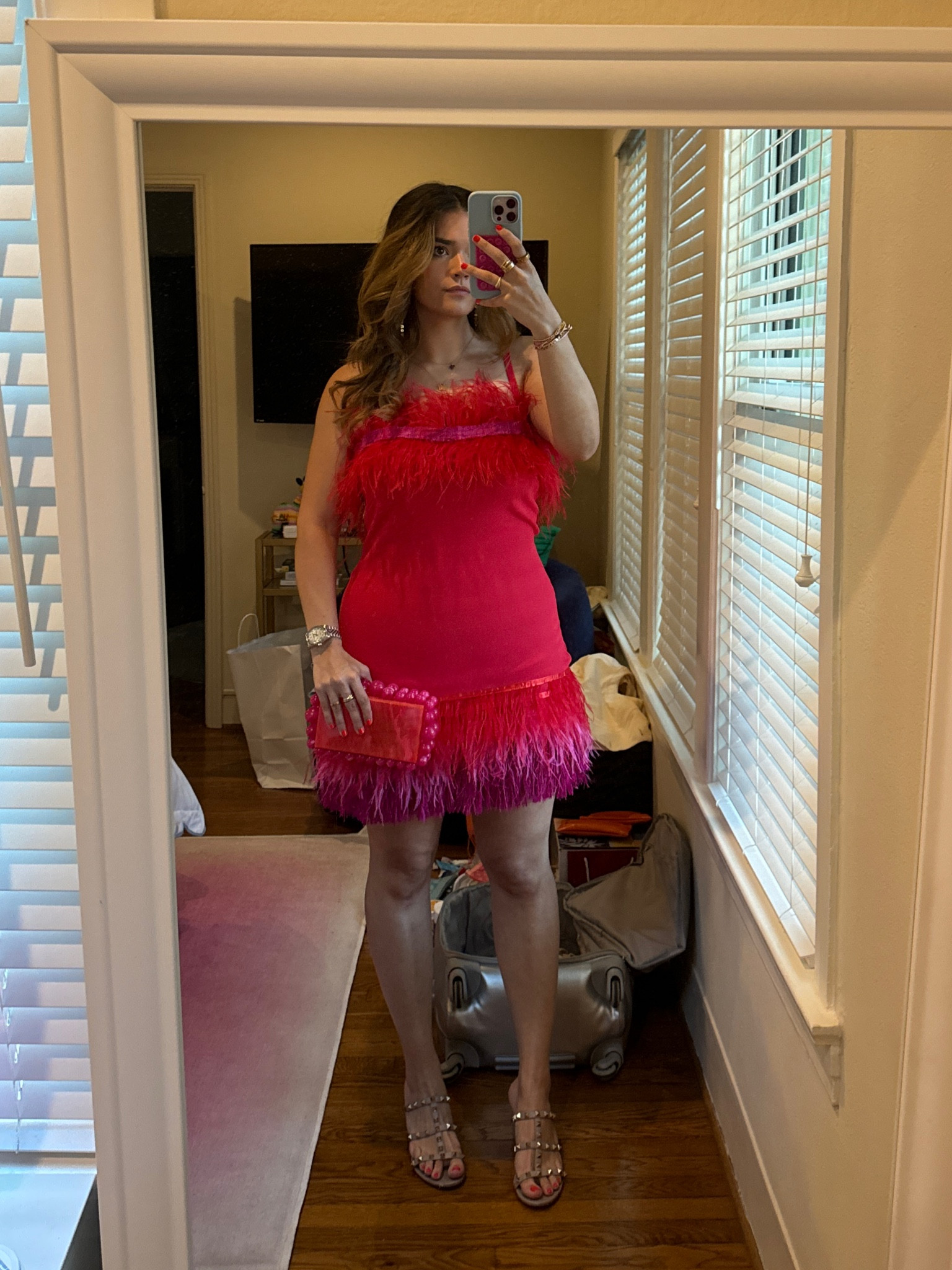 My favorite cocktail dress ever!! Staud dress, Amazon acrylic bubble clutch, nude rockstud chunky heeled sandal 

#LTKStyleTip #LTKParties