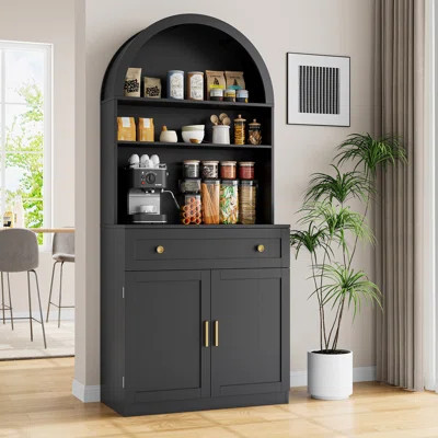 70" Tall Arched Kitchen Pantry, Modern Kitchen Storage Cabinets with Open Shelves | Wayfair North America