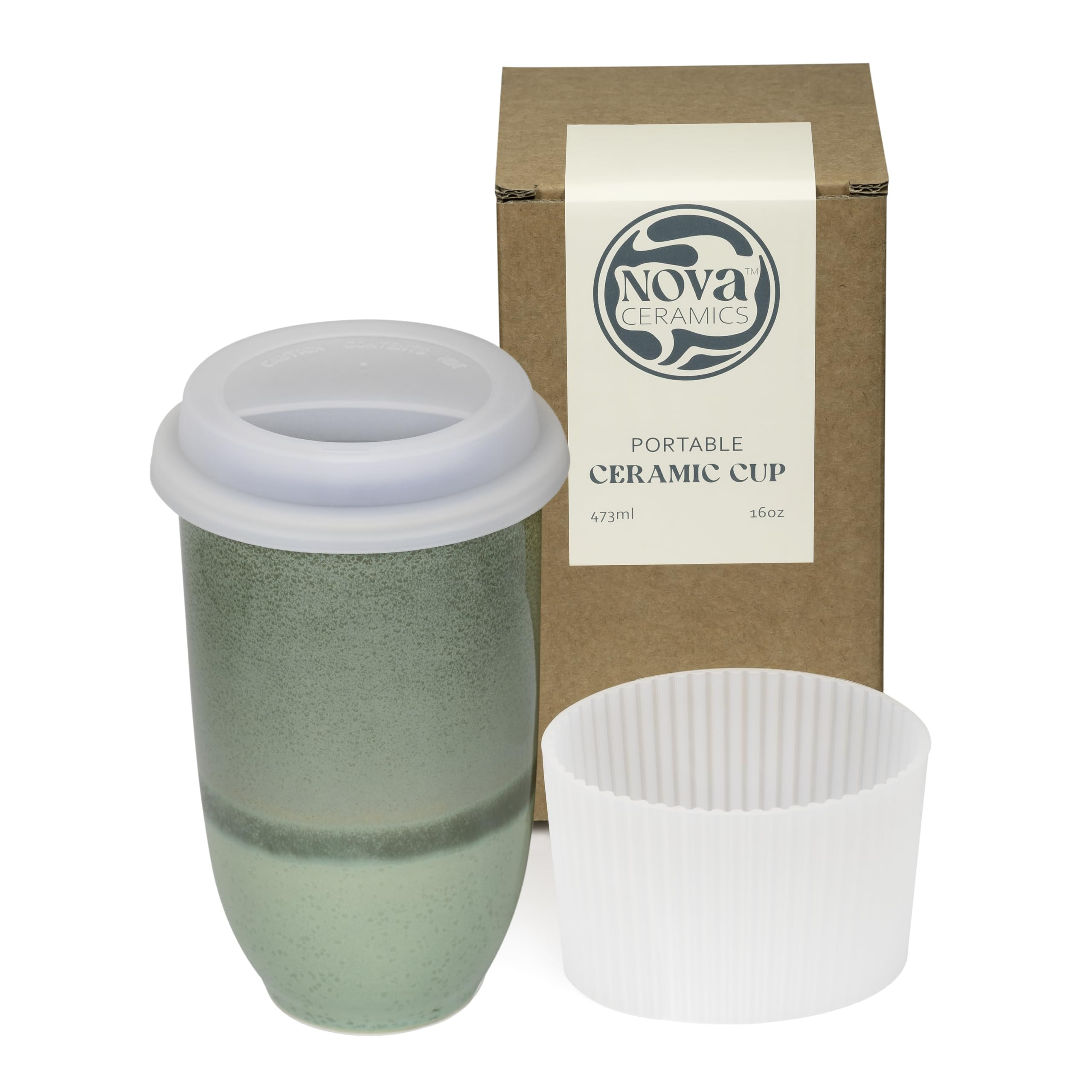 NOVA CERAMICS Coffee Travel Mug – Reusable Coffee – Microwave & Dishwasher Safe Coffee Green Tumbler - Gifts For Women Men Him Her – 16oz – Emerald | Amazon (US)