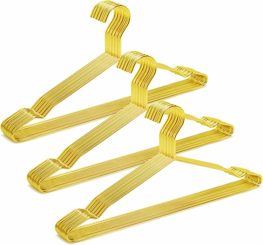 Amber Home 30 Pack 17" Shiny Gold Strong Metal Hanger, Heavy Duty Coat Hangers, Standard Suit Han... | Amazon (US)