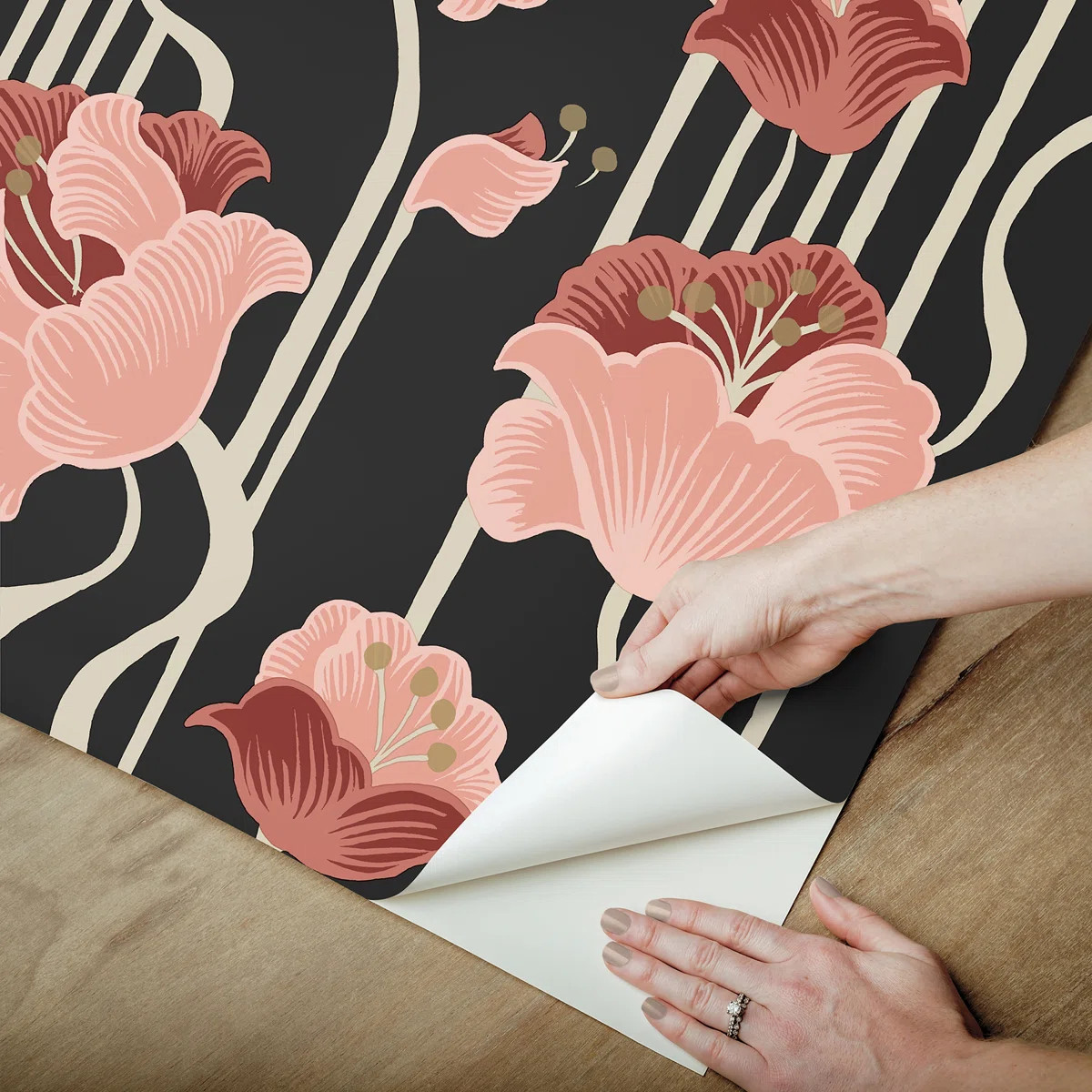 Shirley Coral Deco Floral Peel and Stick Wallpaper | Wayfair North America