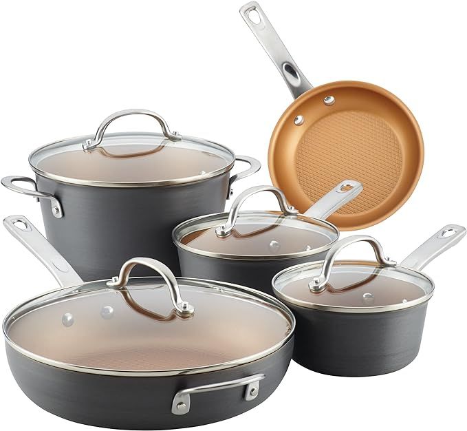 Ayesha Curry Home Collection Hard Anodized Nonstick Cookware Pots and Pans Set, 9 Piece, Charcoal... | Amazon (US)