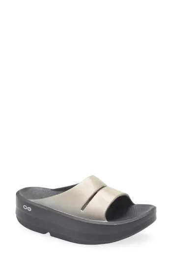 Oofos OOmega OOahh Slide Sandal in Black/Latte at Nordstrom Rack, Size 7 | Nordstrom Rack